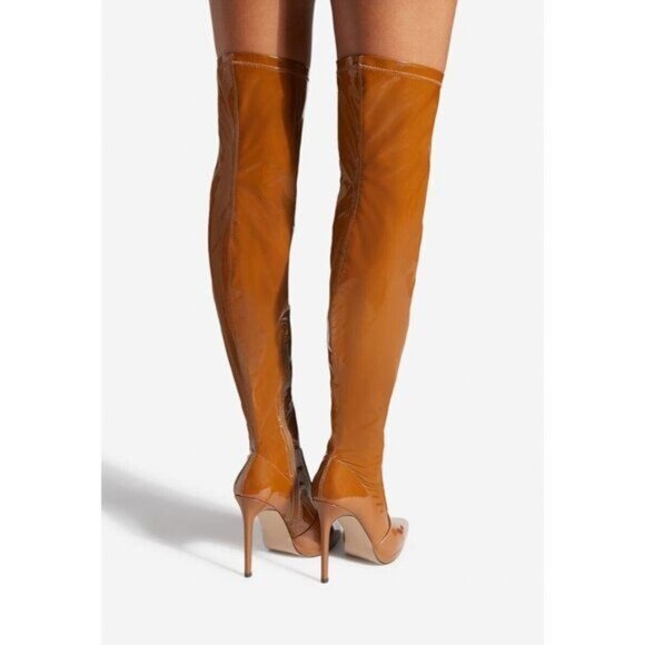 NIB Tan Faux Leather Sexy Stiletto High Boots - Picture 4 of 6